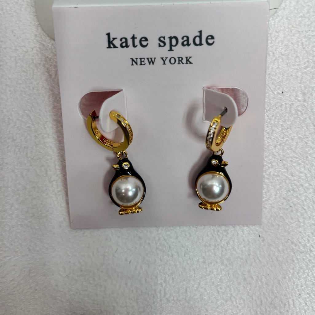 Kate Spade Gold And Black Pearl Drop Hoop Earrings